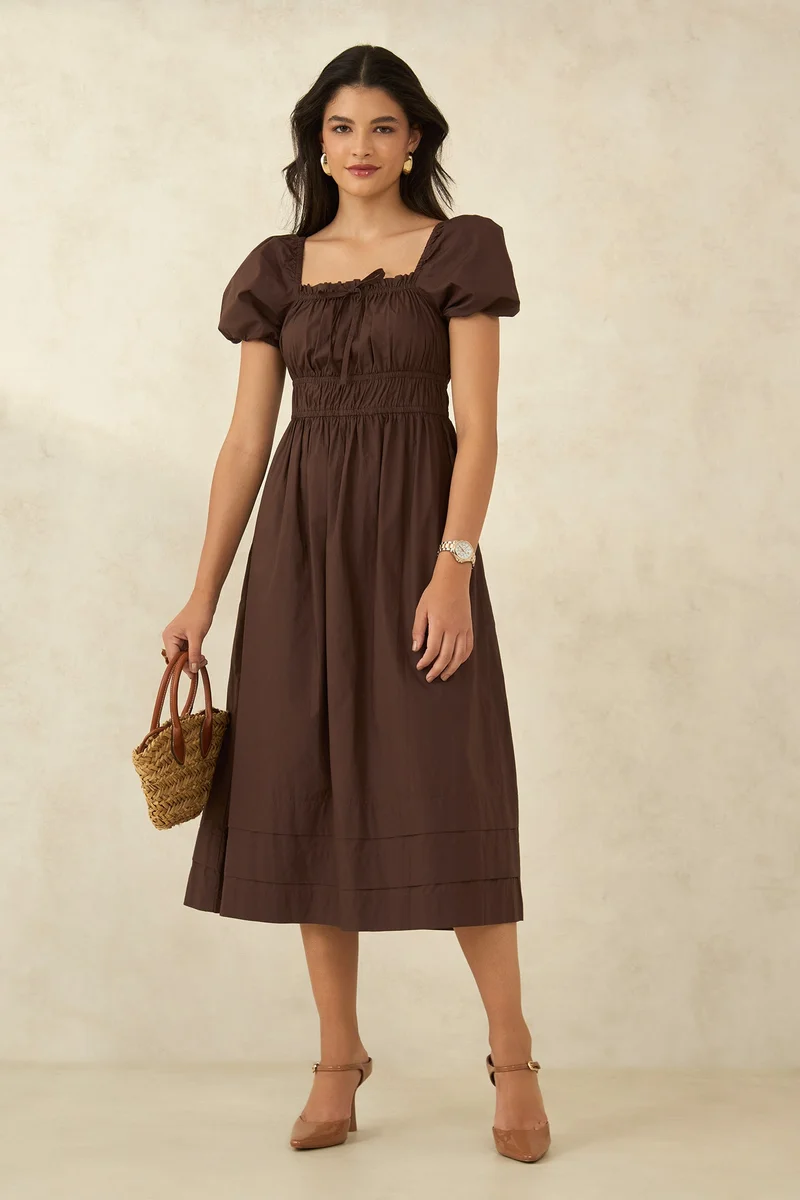 فيرجيو Cotton Dresses Daywear With Gather Details for Women