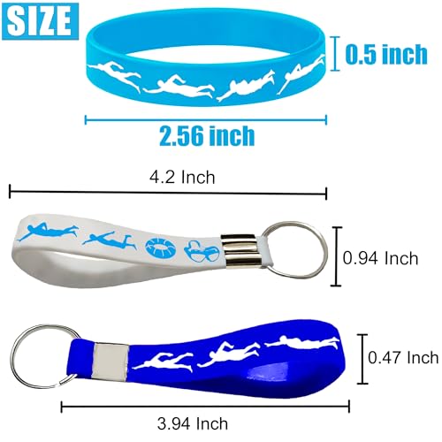PIBIPAID 24PCS Swimming Rubber Bracelets Keychains Party FavorsSport Themed Silicone Bracelets Party Supplies Swimming Action Themed Birthday Baby Shower Party Decorations - Image 5