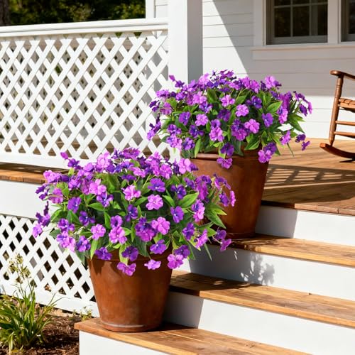 ZFProcess Artificial Impatiens Flowers for Outdoors, 6 Bundles Silk Fake Flowers for Spring Summer Decoration, UV Resistant Faux Plants Plastic Bouquet for Home Planter Porch Patio Yard Decor(Double Purple) - Image 2