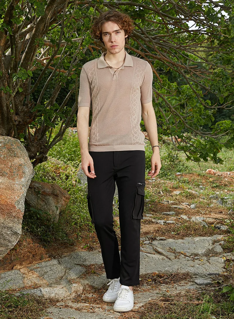 كامبوس سوترا Men's French Beige Twill-Knit Polo T-Shirt