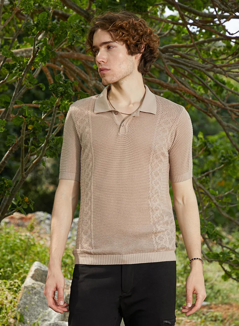 كامبوس سوترا Men's French Beige Twill-Knit Polo T-Shirt