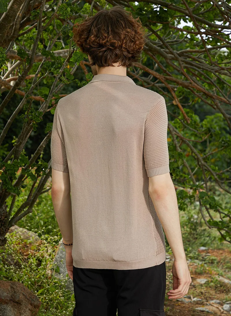 كامبوس سوترا Men's French Beige Twill-Knit Polo T-Shirt