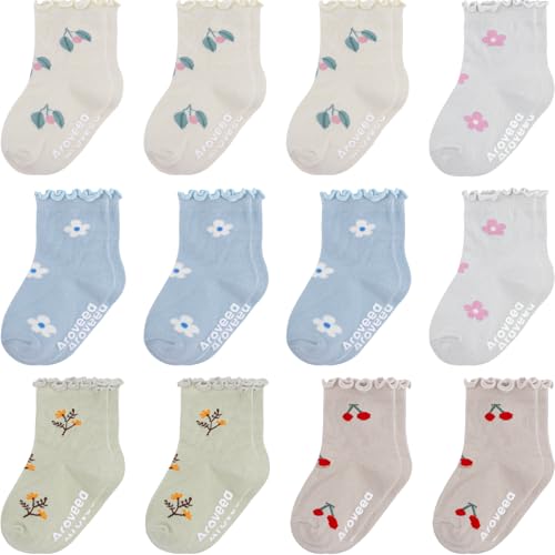 Aroveea Baby Toddle Socks Grip Non Slip Kids Boys Girls Cotton 12 Pack Ankle Cute Newborn Socks 1-3T - Image 1