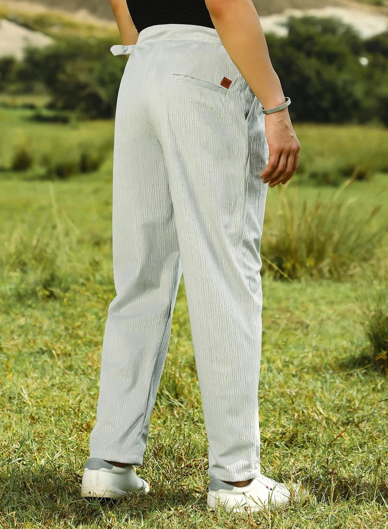 Campus Sutra Men's Cloud Grey Veined Tailored Trousers