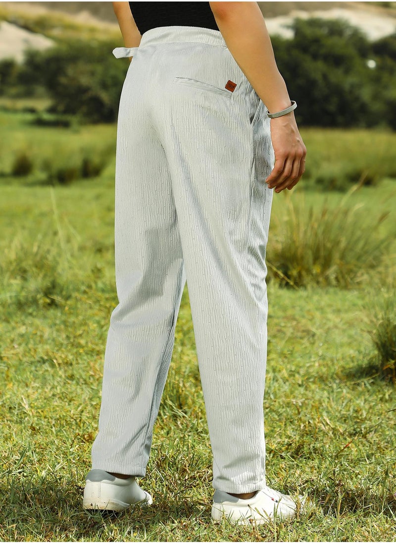 Campus Sutra Men's Cloud Grey Veined Tailored Trousers  - Image 3