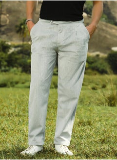 Campus Sutra Men's Cloud Grey Veined Tailored Trousers  - Image 1
