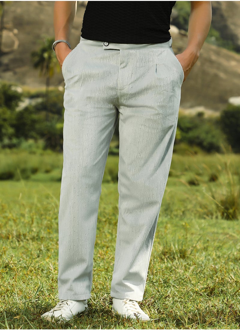 Campus Sutra Men's Cloud Grey Veined Tailored Trousers  - Image 1