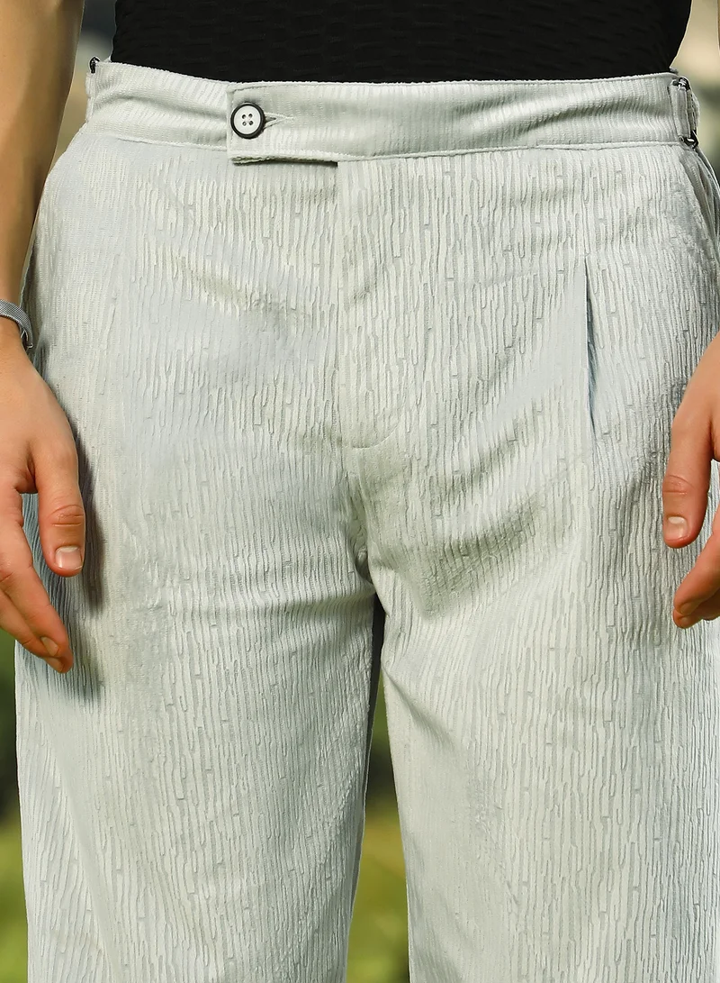 Campus Sutra Men's Cloud Grey Veined Tailored Trousers