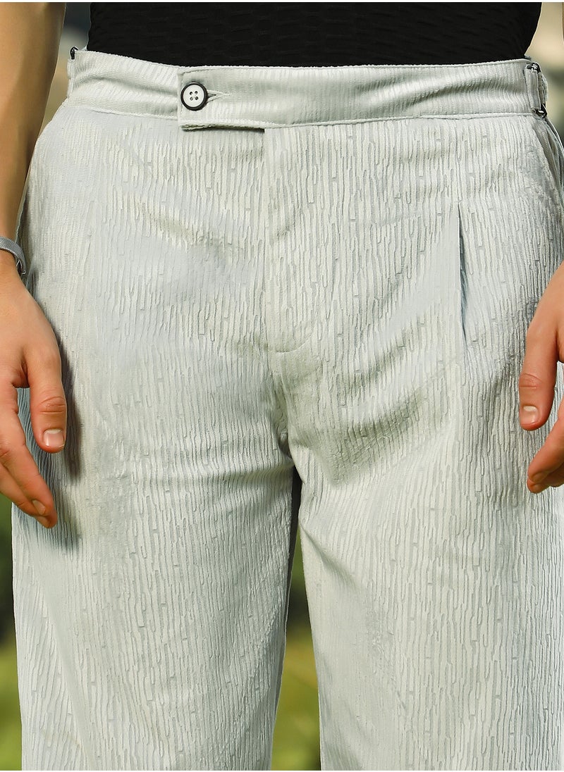Campus Sutra Men's Cloud Grey Veined Tailored Trousers  - Image 5