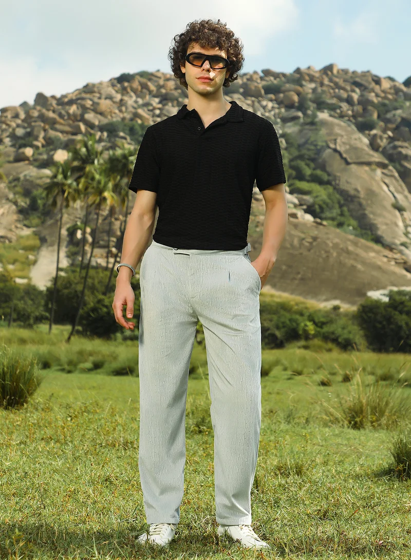 Campus Sutra Men's Cloud Grey Veined Tailored Trousers