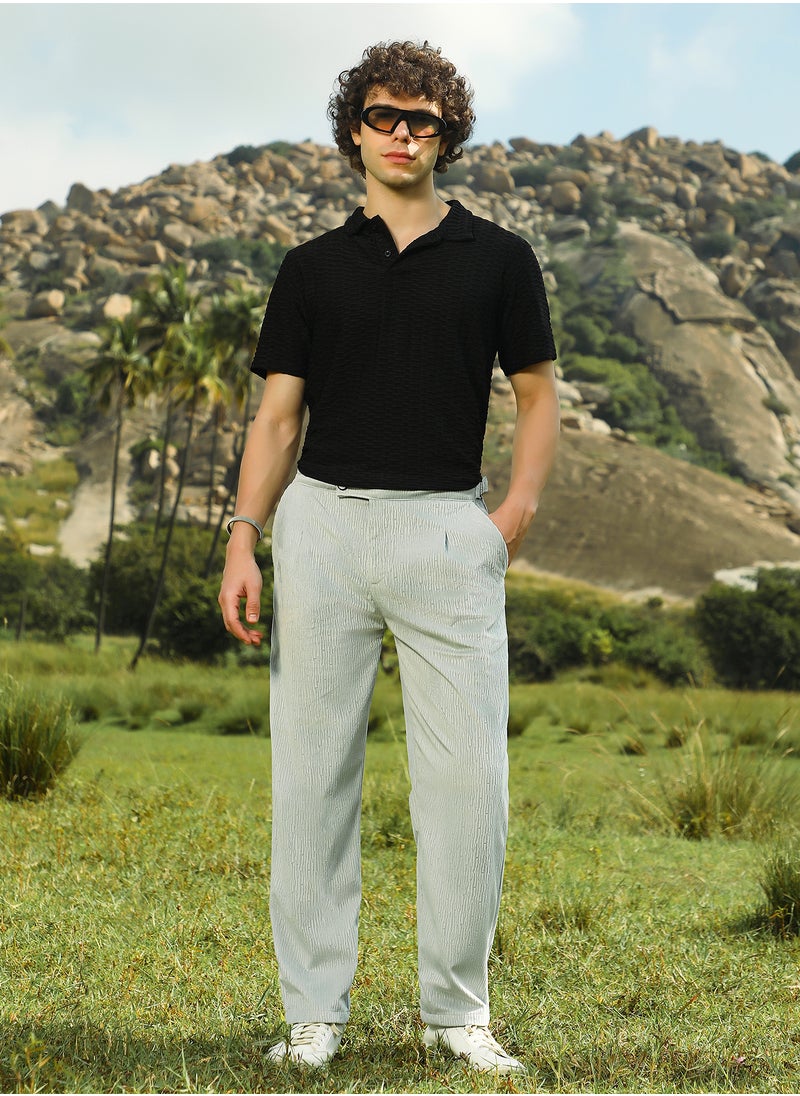 Campus Sutra Men's Cloud Grey Veined Tailored Trousers  - Image 4