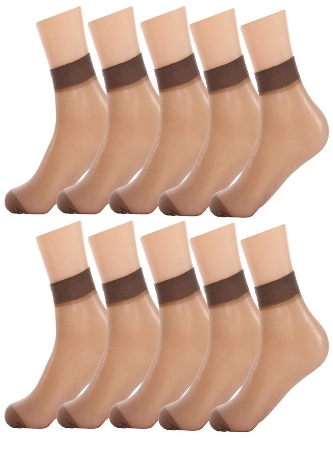 BONAS Women Sheer Socks,10 Pairs Ankle High Soft Crystal Silky Hosiery Office Coffee - Image 1