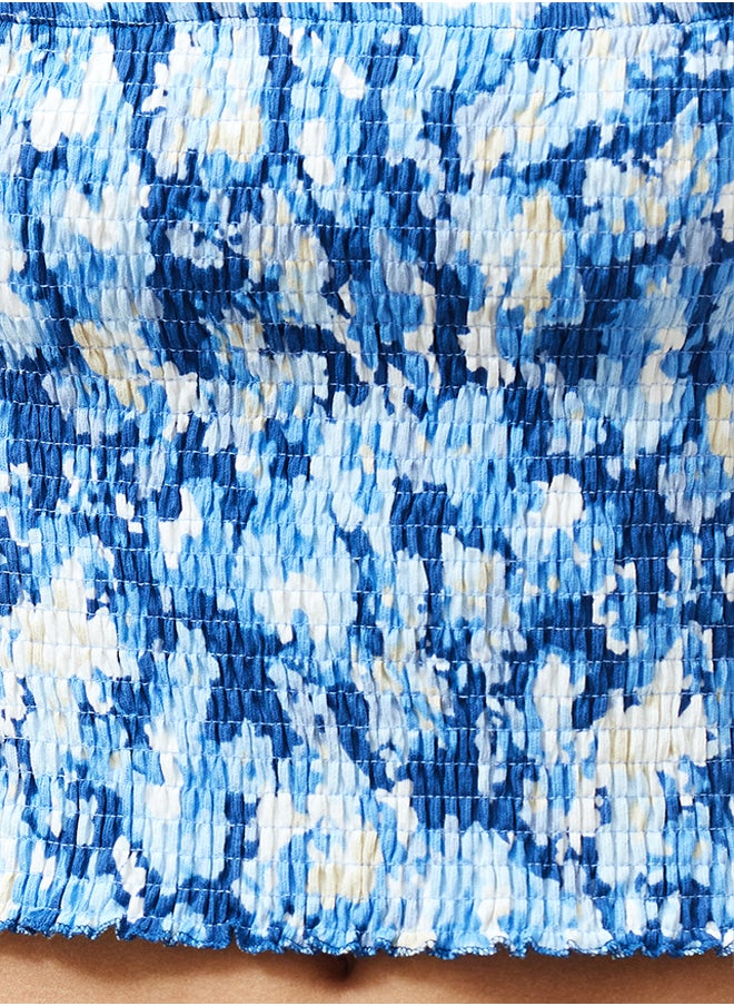 trendyol - Blue Gimped Square Neck Fitted/Situated Crop Knitted Blouse TWOSS24BZ00313 - Image 1