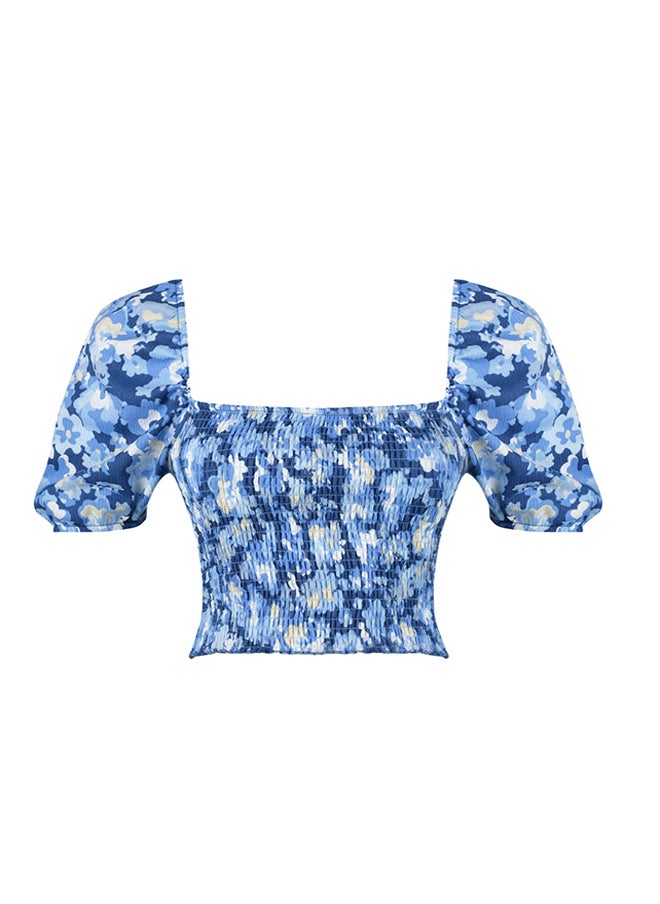 trendyol - Blue Gimped Square Neck Fitted/Situated Crop Knitted Blouse TWOSS24BZ00313 - Image 1