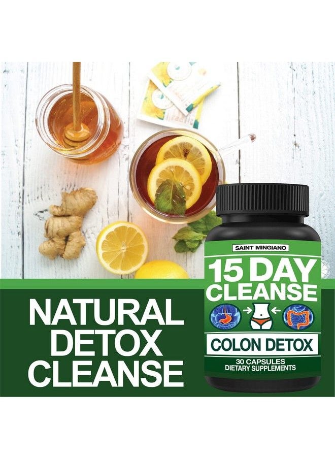 Saint Mingiano - 15 Day Cleanse ; Colon Detox With Natural Laxative For Constipation & Bloating. 30 Pills To Detoxify & Boost Energy ; Extra Strength Senna Leaf Supplements ; Strong For Some People. - Image 1