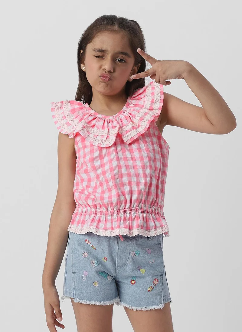 نوتيناتي Nautinati Girls Cotton Peterpan Collar Sleeveless Gingham Checks Top