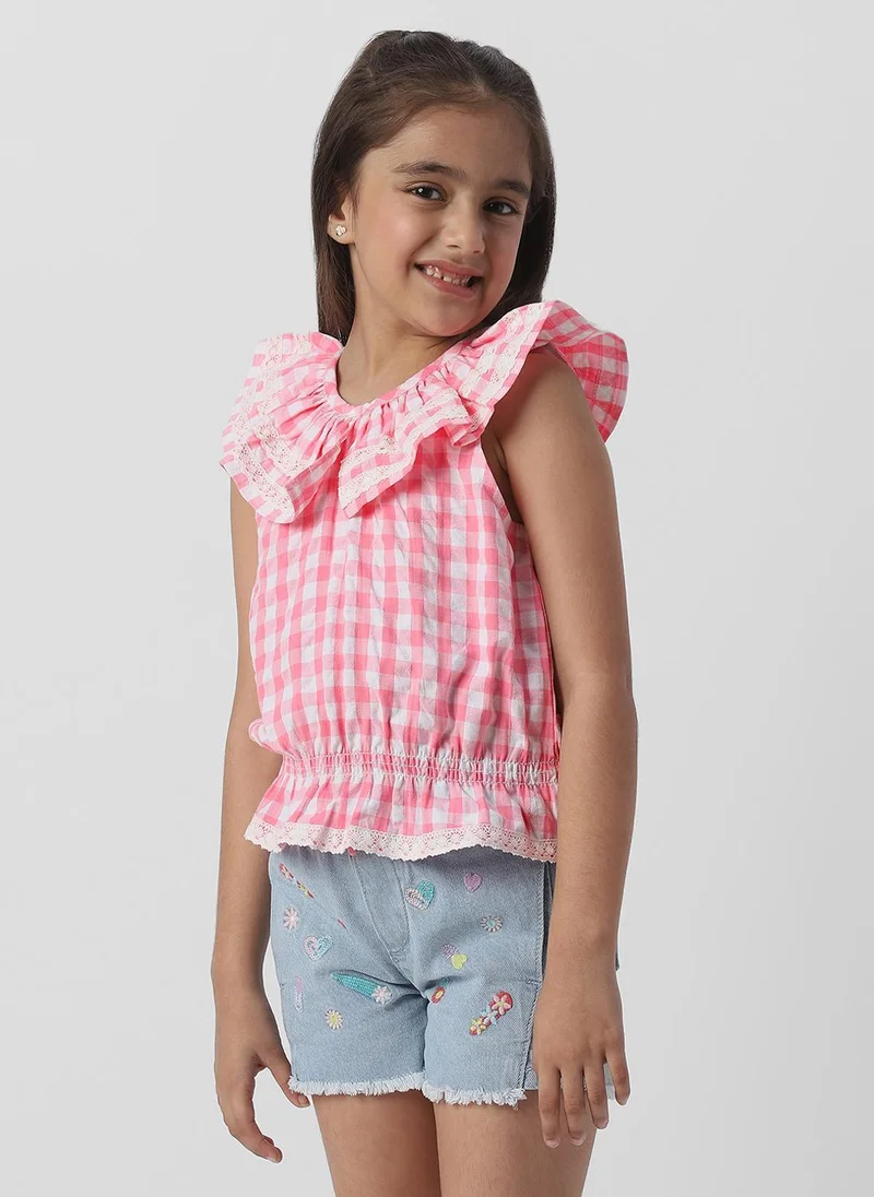 نوتيناتي Nautinati Girls Cotton Peterpan Collar Sleeveless Gingham Checks Top