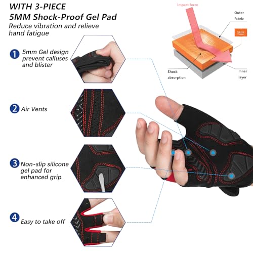 MOREOK Cycling Gloves Bike Gloves for Men/Women-[5MM Gel Pad] Half Finger Bicycle Biking Gloves for Cycling/Weight Lifting/Gym/Motorcycle/Outdoor Sports-098 Balck-L - Image 2