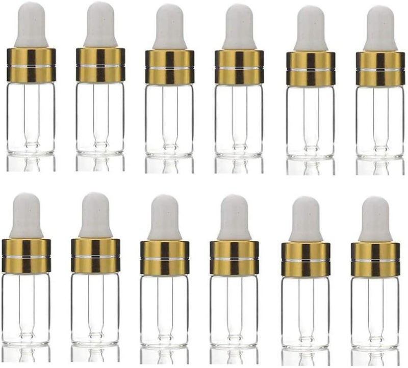 VASANA VASANA 12PCS 3ml Empty Refill Mini Clear Glass Essential Oil Dropper Bottle Jars Sample Packing Vials with White Rubber Cap Cosmetic Perfume Sample Liquid Storage Holder Container 