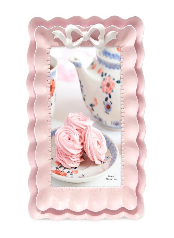 Isaac Jacobs 4x6 Blush With White Resin Picture Frame, Layered Double Ruffle Wave Design with Bow, Tabletop & Wall Display Photo Frame, Home Décor, Art, Photo Gallery (4x6, Blush With White) - Image 2