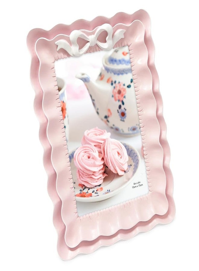 Isaac Jacobs 4x6 Blush With White Resin Picture Frame, Layered Double Ruffle Wave Design with Bow, Tabletop & Wall Display Photo Frame, Home Décor, Art, Photo Gallery (4x6, Blush With White) - Image 1