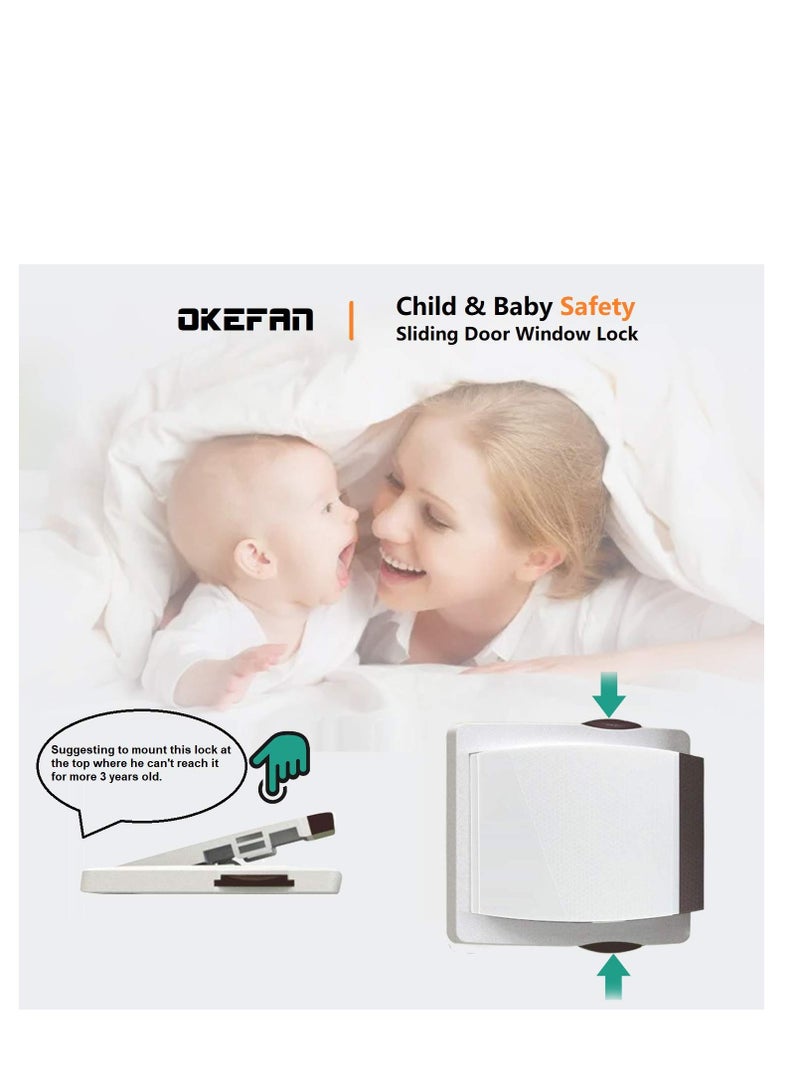 SYOSI Child Safety Lock for Sliding Glass Doors: 4-Pack Baby Safety Slide Window Locks for Kids, No Drilling Tools Needed - Coffee  - Image 3