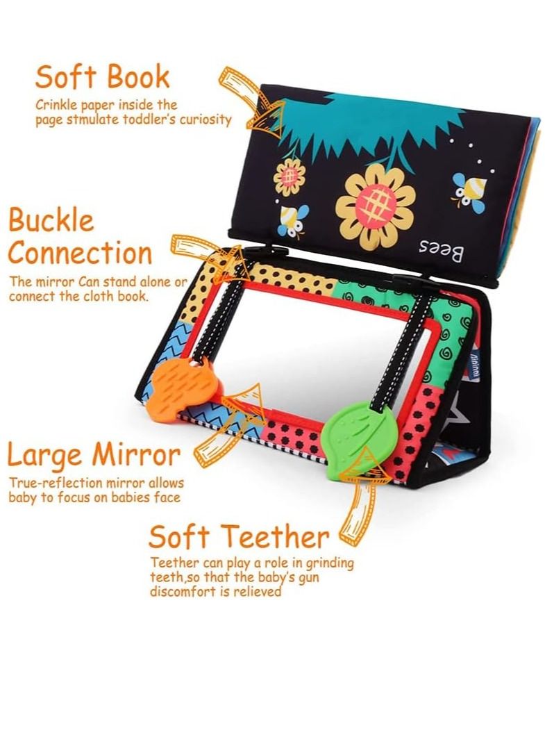 Soofam Infant Tummy time Soft Crinkle Activity Book With Huge Baby Safe Mirror Activities Brain Development Toys Designed For Babies To Learn To Distinguish Colors - Image 4