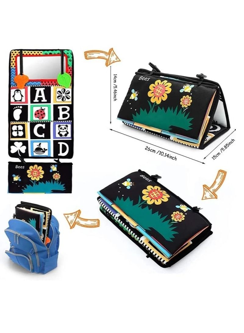 Soofam Infant Tummy time Soft Crinkle Activity Book With Huge Baby Safe Mirror Activities Brain Development Toys Designed For Babies To Learn To Distinguish Colors - Image 2