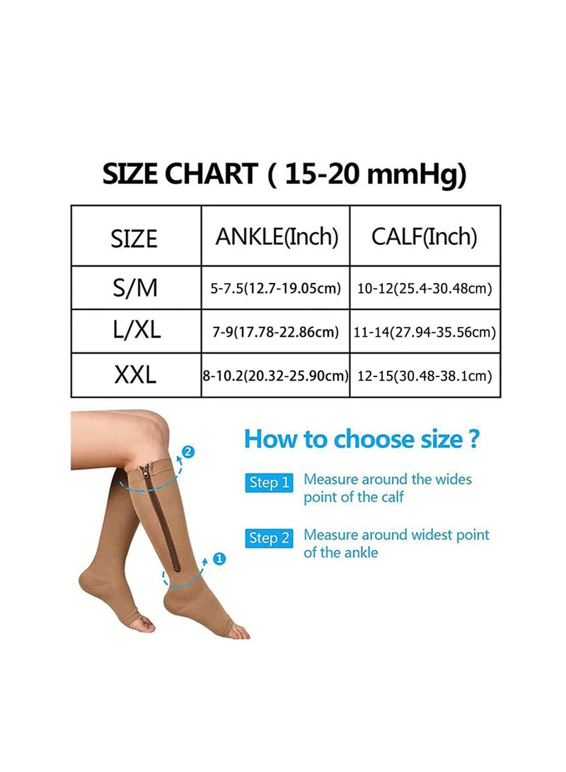 AS SEEN ON TV Zip Sock stretchy zipper leg Compression Socks for Women Men Open Toe Brown/Black 2Pair - Image 5