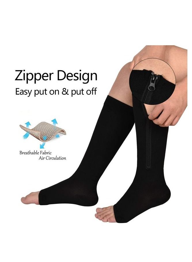 AS SEEN ON TV Zip Sock stretchy zipper leg Compression Socks for Women Men Open Toe Brown/Black 2Pair - Image 3