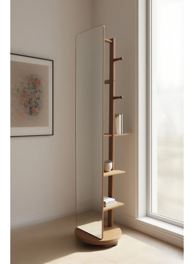 Noon East Modern Floor Mirror With Clothes Rack, Rolling Base, Brown Metal Frame - Size 170cm x 39.5 cm - Image 5