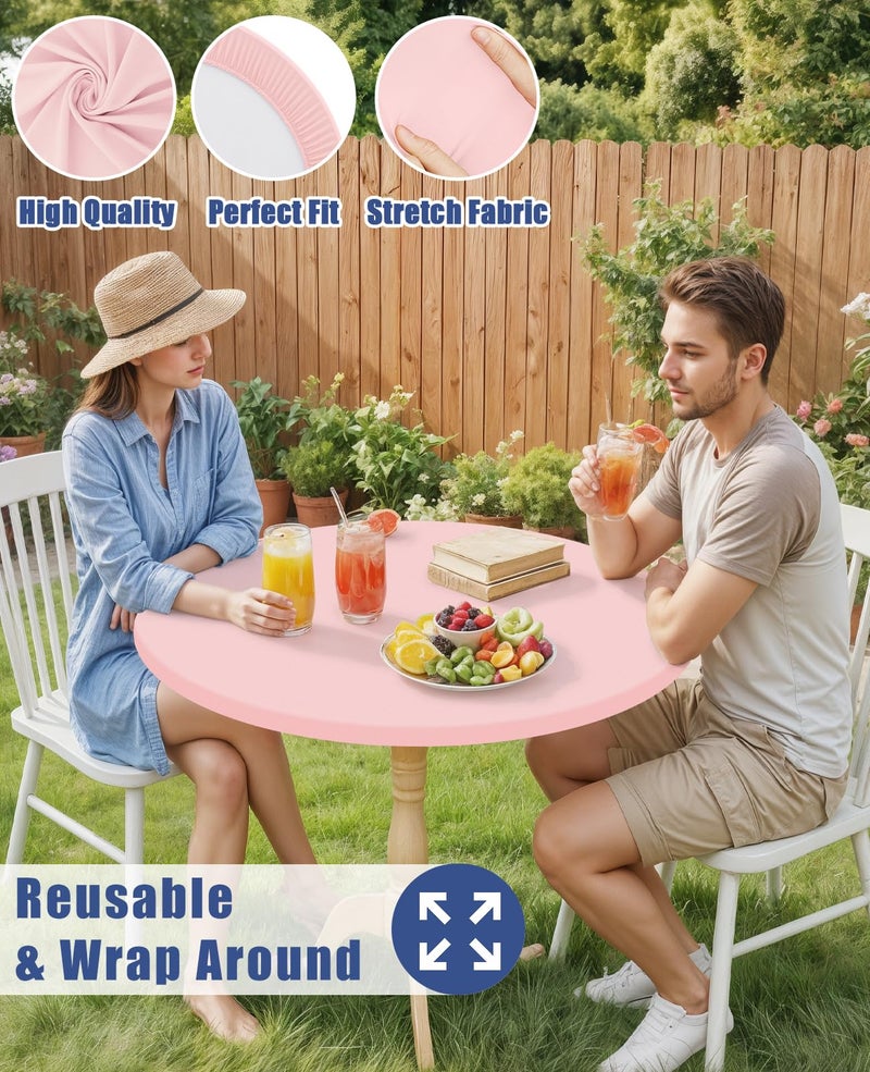 Moosfor Round Spandex Valentines Day Tablecloth, Elastic Fitted Waterproof Tablecloths for 36"-44" Tables, Stretch Washable Picnic Table Cover for Camping, Dining, Indoor and Outdoor, Pink - Image 5