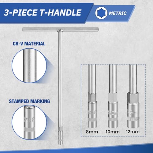 zozoa T - Handle Socket Set, Metric T Handle Wrench Set,3 Pieces(8mm, 10mm, 12mm),Cr-V Steel,6- Point,For Car Motorcycle Dirt Bike Repair - Image 2