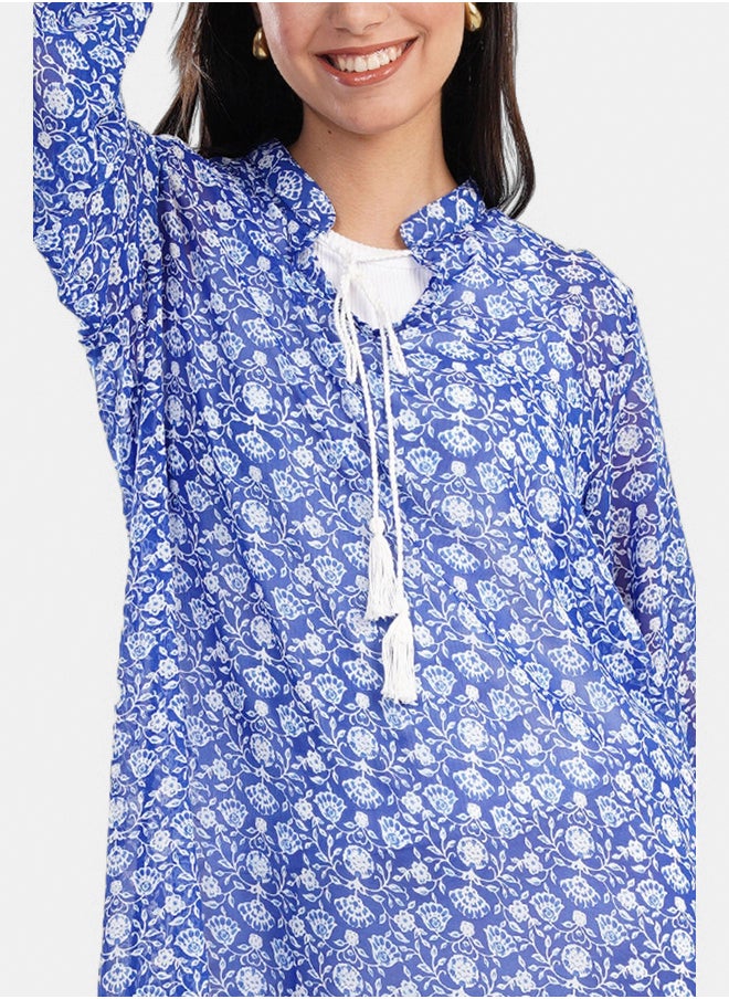 Clue Blue Printed Chiffon Dress  - Image 3