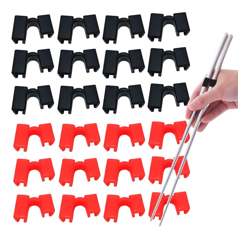 24 Pieces Reusable Kid Training Chopstick Helper for Kids Adults Beginner Learner or Trainers Plastic Practice Chop Stick Pack Hinges Connector for Practice Chopstick Black 12pcs  Red 12pcs