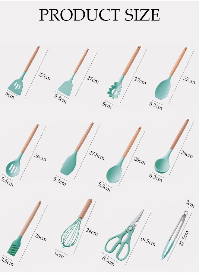 DUNISO 19-Piece Silicone Cooking Utensils Set, Kitchen Wooden Cutlery Tools For Non-Stick Pans With Bamboo Wood Handles, Knife Combination Set With Storage Bucket, Non-Toxic Spatula, Knife Pliers, Spatula And Spoon Set  - Image 3