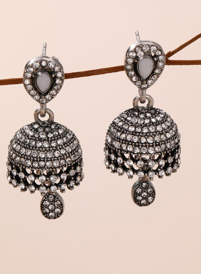 Take Two Embellished Bell Shape Jhumka Tassel Earrings - Image 3