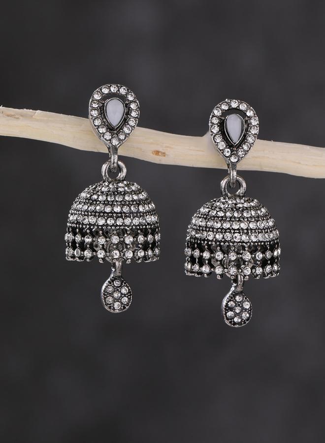 Take Two Embellished Bell Shape Jhumka Tassel Earrings - Image 1