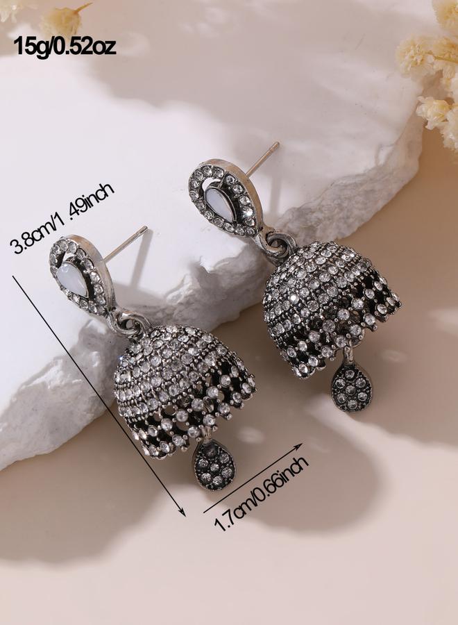 Take Two Embellished Bell Shape Jhumka Tassel Earrings - Image 4