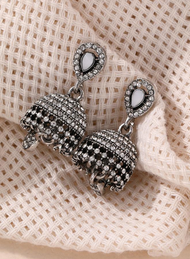 Take Two Embellished Bell Shape Jhumka Tassel Earrings - Image 2