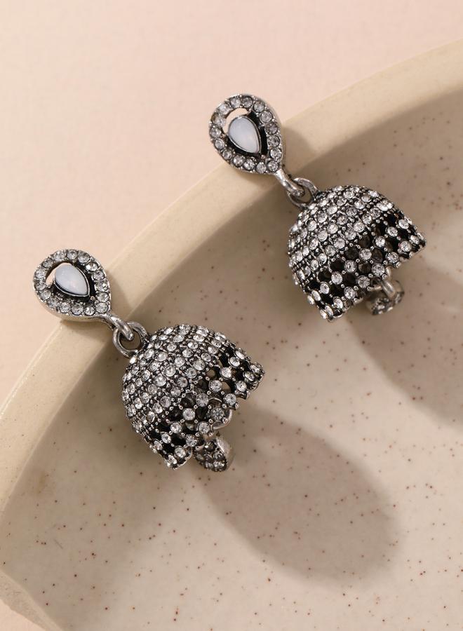 Take Two Embellished Bell Shape Jhumka Tassel Earrings - Image 5