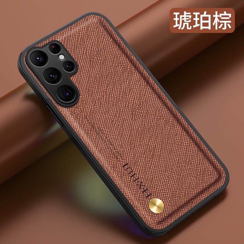 غطاء واقي بملمس جلد لـ Samsung Galaxy M54 مع حامل قائم ومقاوم للخدش مع مقاوم للصدمات مع حماية من السقوط باللون Amber Brown بوظيفة حامل للتنقل اليومي سهل التخزين للمكتب - Image 1