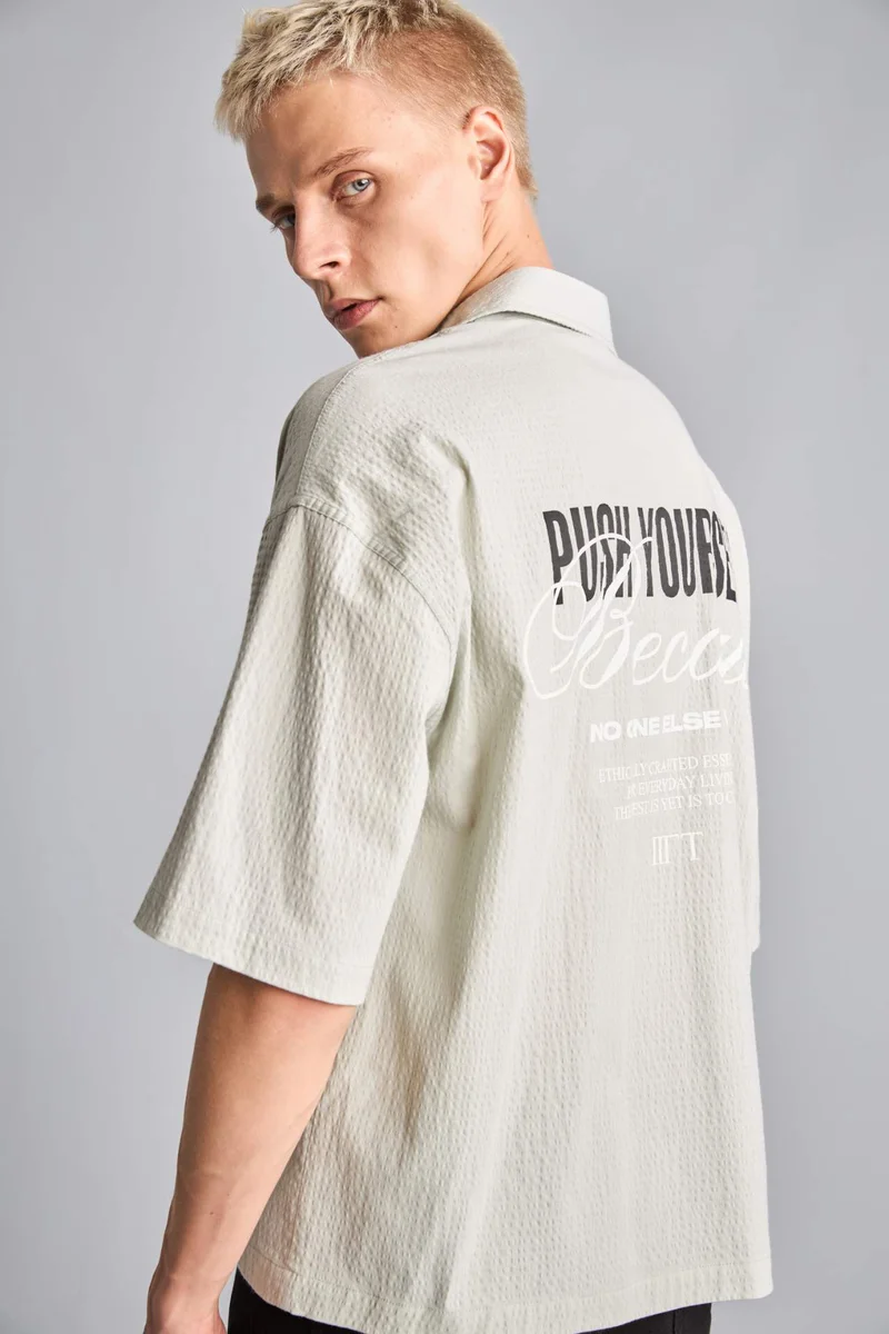 Defacto Boxy Fit Shirt Collar Printed Crinkle Short Sleeve Shirt