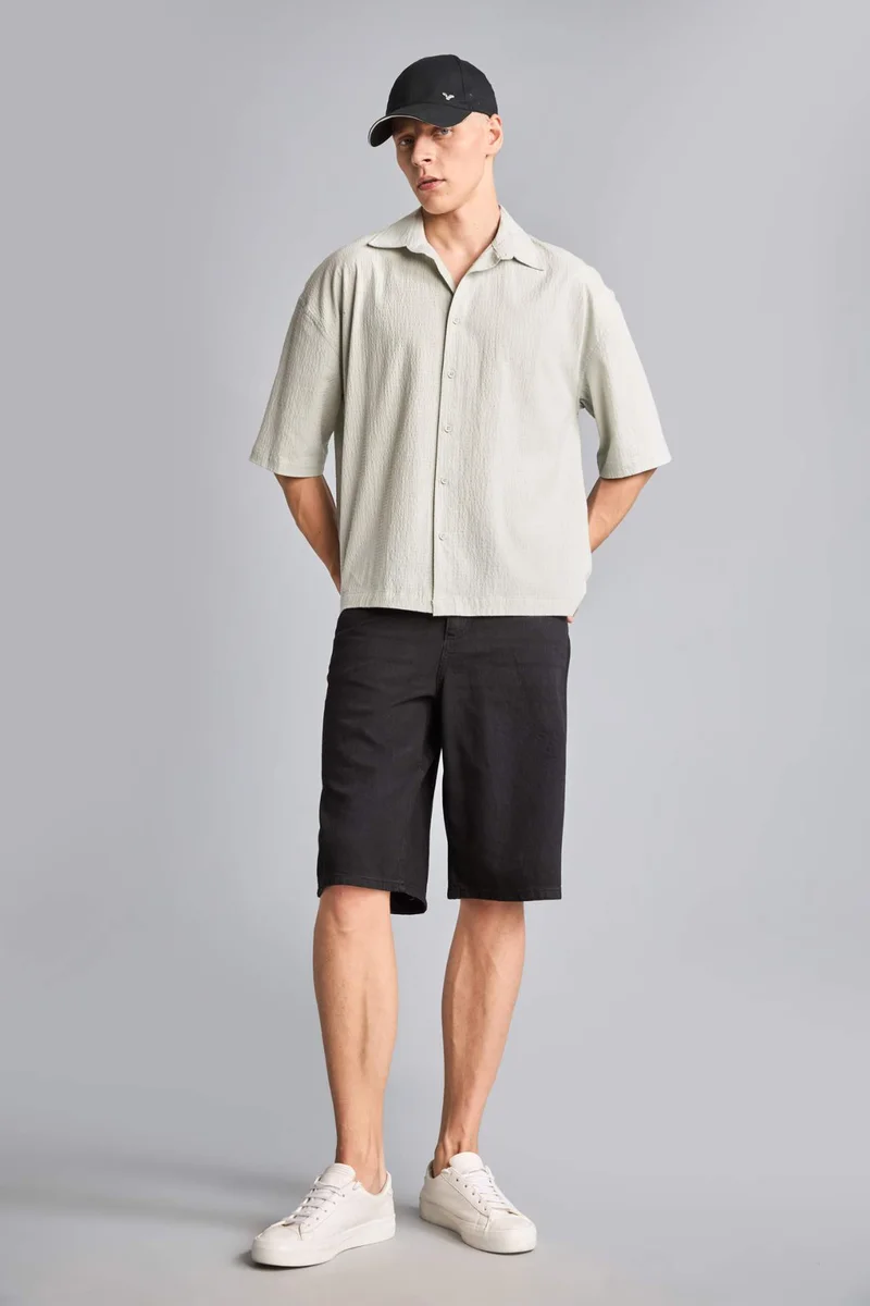 Defacto Boxy Fit Shirt Collar Printed Crinkle Short Sleeve Shirt