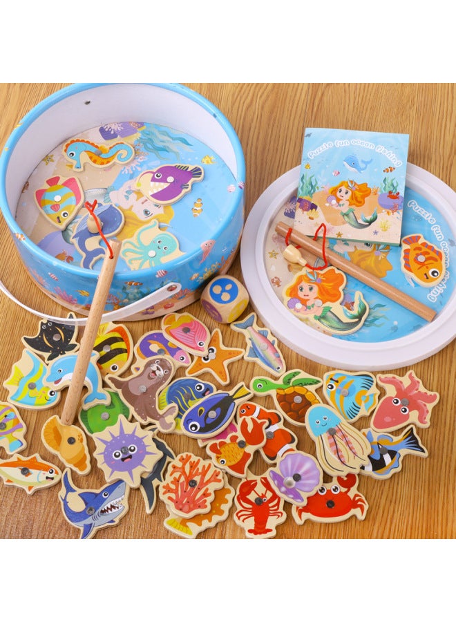 Infant Children Fishing Wooden Toys Magnetic Intelligence Early Education Baby 1-2 To 3 Years Old And A Half 4 Boys And Girls-Specifications:38 Fish In Barrel - Image 2