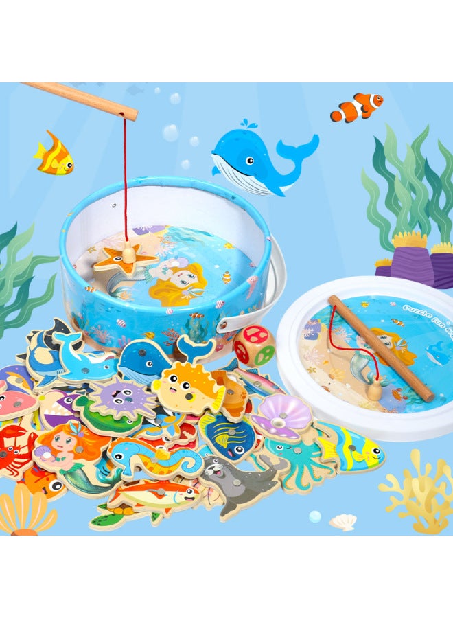 Infant Children Fishing Wooden Toys Magnetic Intelligence Early Education Baby 1-2 To 3 Years Old And A Half 4 Boys And Girls-Specifications:38 Fish In Barrel - Image 3