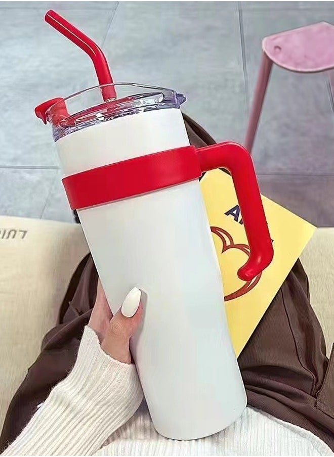 Occuwzz Vacuum Cup Insulation Cup with Handle Straw Cover 1200ml Large Capacity Portable Drinking Water Cup Heat-resistant Dustproof Stainless Steel Cup Suitable for Outdoor Fitness Camping  - Image 1