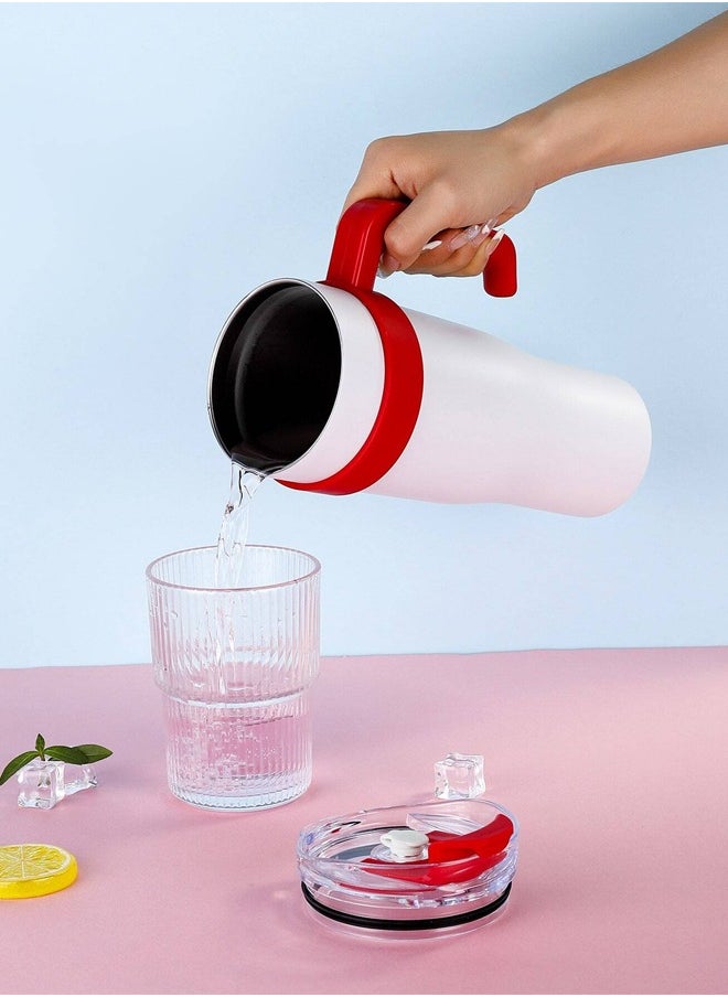 Occuwzz Vacuum Cup Insulation Cup with Handle Straw Cover 1200ml Large Capacity Portable Drinking Water Cup Heat-resistant Dustproof Stainless Steel Cup Suitable for Outdoor Fitness Camping  - Image 4
