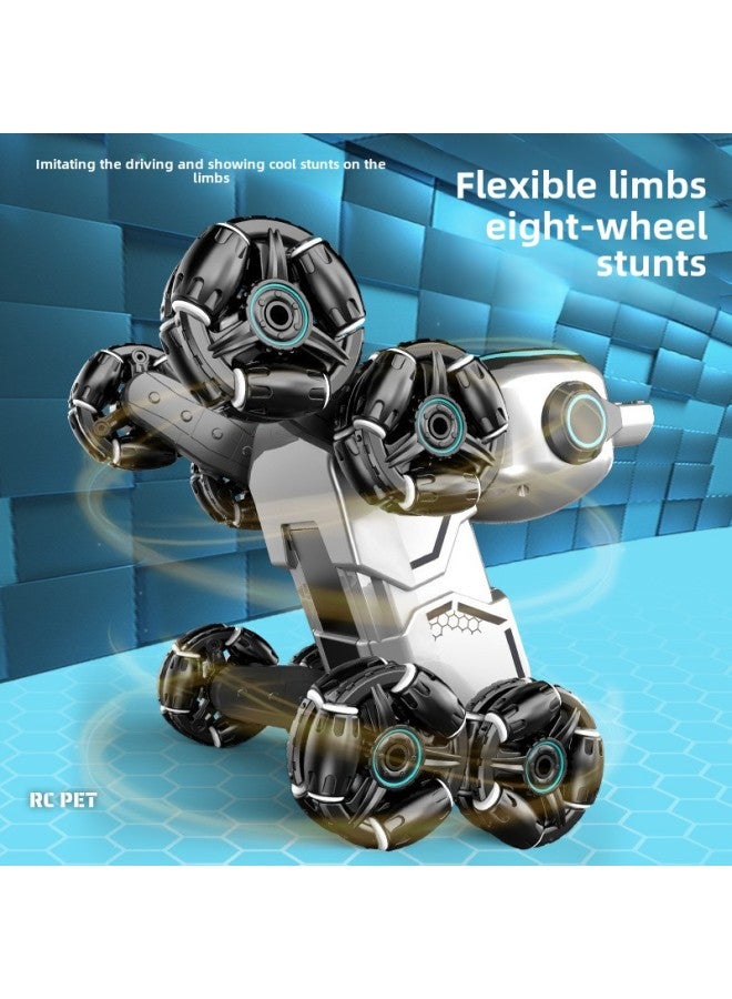 لعبة كلب ميكانيكية ذكية بثمانية عجلات للأطفال، روبوت للتحكم عن بعد، كلب كهربائي، روبوت كهربائي للتحكم عن بعد، سيارة إلكترونية للحيوانات الأليفة، اللون: كلب حيلة ذو ثماني عجلات، أزرق - Image 4