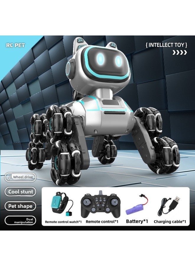 لعبة كلب ميكانيكية ذكية بثمانية عجلات للأطفال، روبوت للتحكم عن بعد، كلب كهربائي، روبوت كهربائي للتحكم عن بعد، سيارة إلكترونية للحيوانات الأليفة، اللون: كلب حيلة ذو ثماني عجلات، أزرق - Image 1